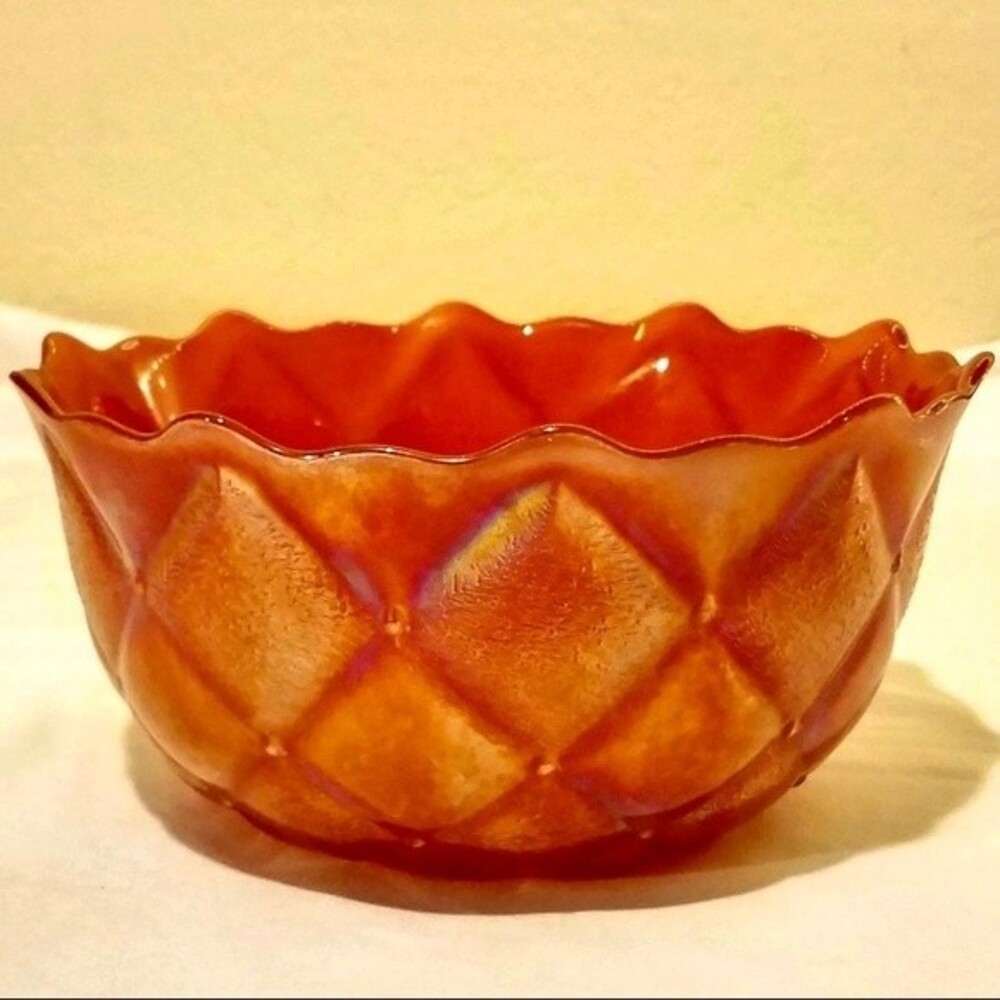 Vintage Fenton Pumpkin Orange Carnival Glass Bowl
